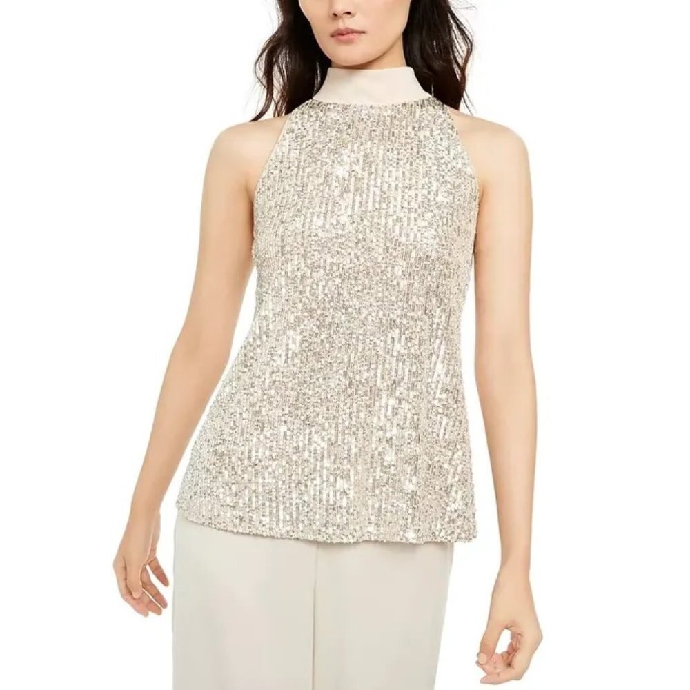 Alfani Mock-Neck Sequined Blouse